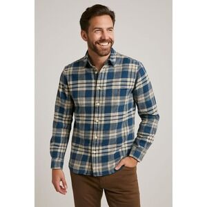 Grayers‎ Flannel Shirt Mens S Rugged Twill Navy Cream Fall Staple Cabincore